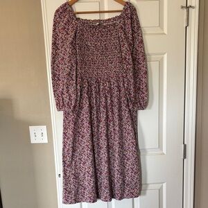 Floral Smocked Midi Dress in Pink